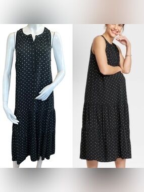 The Nines by Hatch Black & White Printed Sleeveless Tiered Midi Maternity Dress